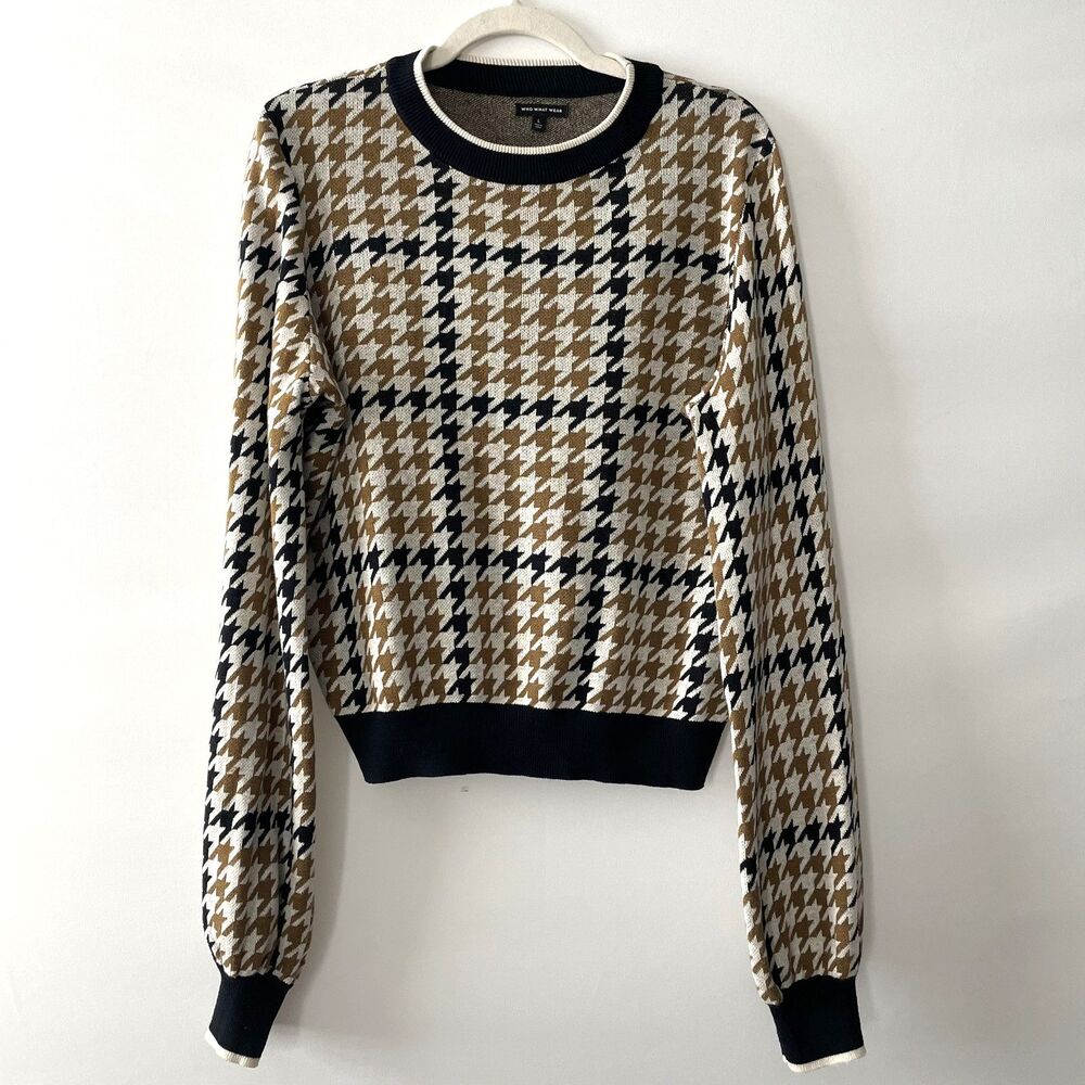 Who What Wear Houndstooth Knit Pullover Sweater Long Sleeve Women Size L